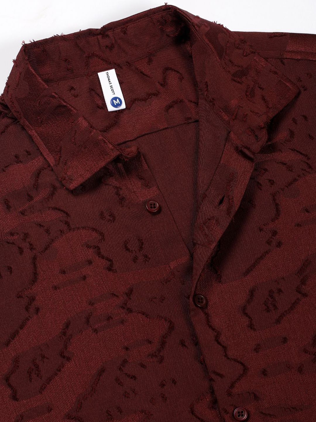 Thomas Scott Men Spread Collar Textured Premium Slim Fit Casual Shirt