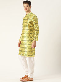 SOJANYA Men Green Printed Angrakha Straight Kurta