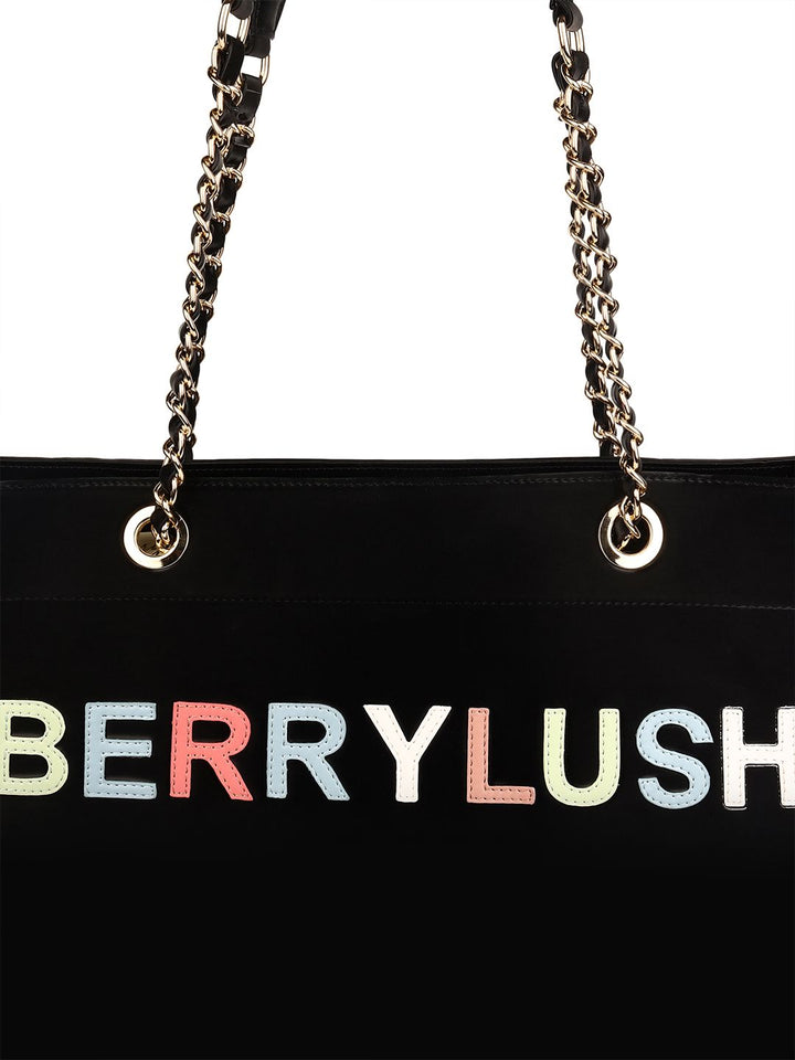 Berrylush Black PU Structured Oversized Shoulder Bag