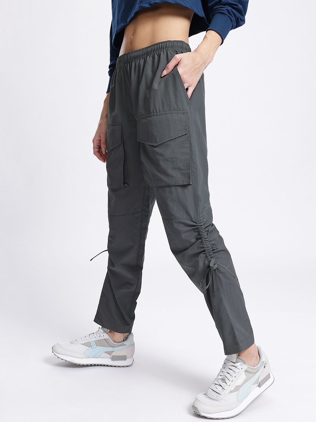 DressBerry Women Ruched Tie-Ups Cargo-Style Track Pants