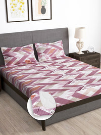 Story@home Pink 180 TC Abstract Queen Fitted Bedsheet With 2 Pillow Covers