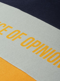 Difference of Opinion Men Navy Blue & Mustard Yellow Colourblocked Round Neck Pure Cotton T-shirt