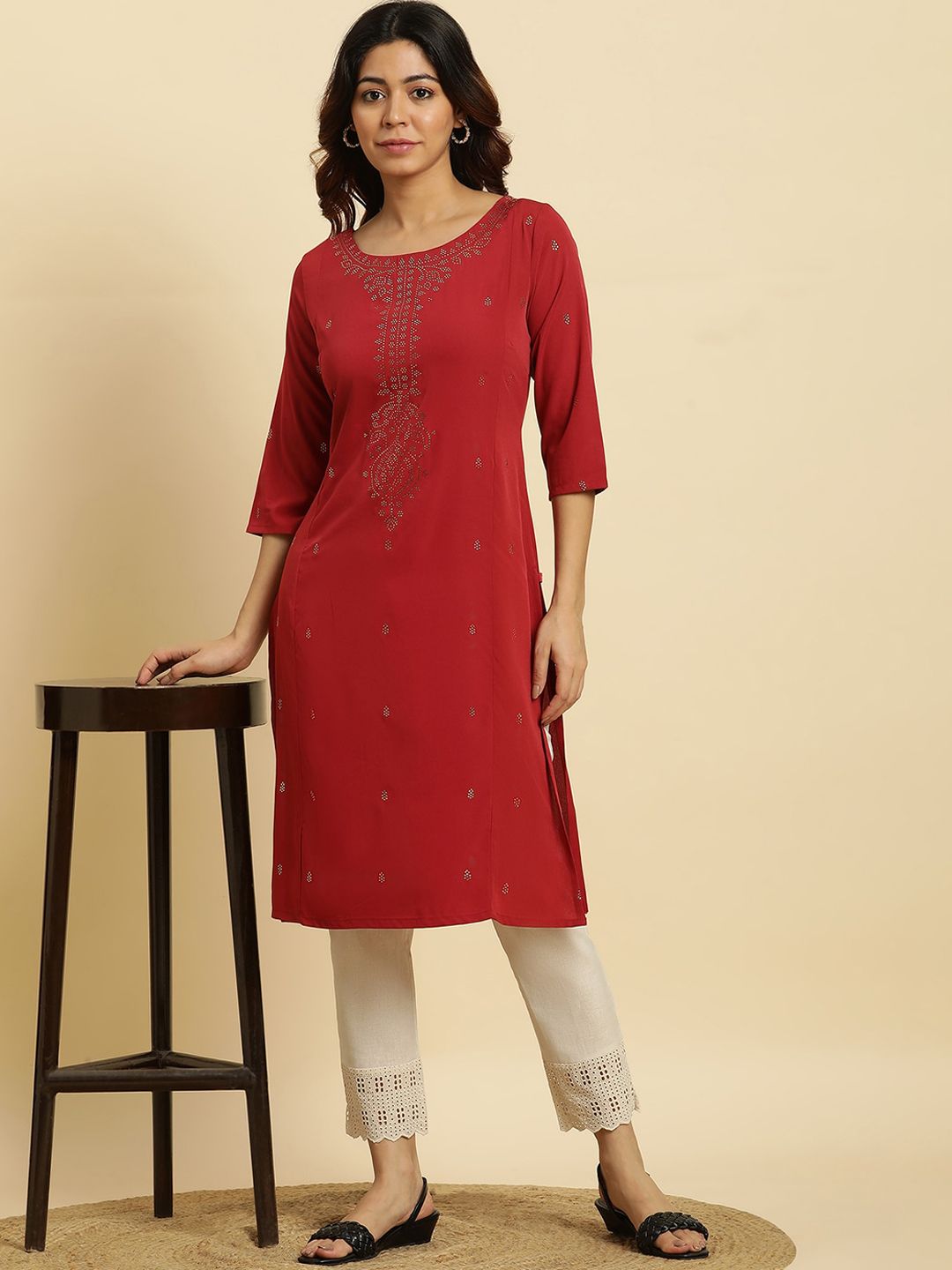 W Ethnic Motifs Embellished Sequinned Straight Kurta