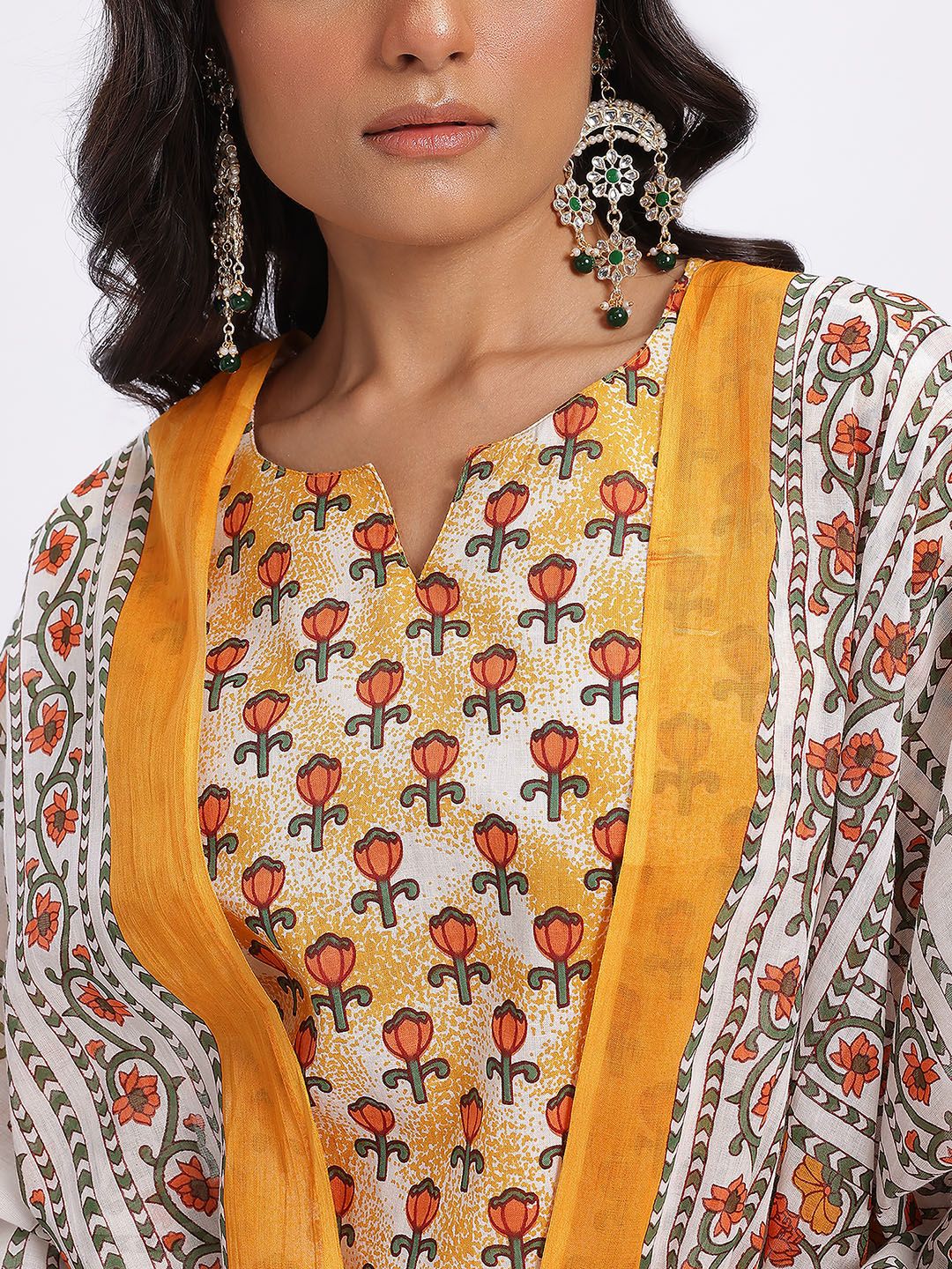 Anouk Women Floral Printed Regular Pure Cotton Kurta with Trousers & With Dupatta