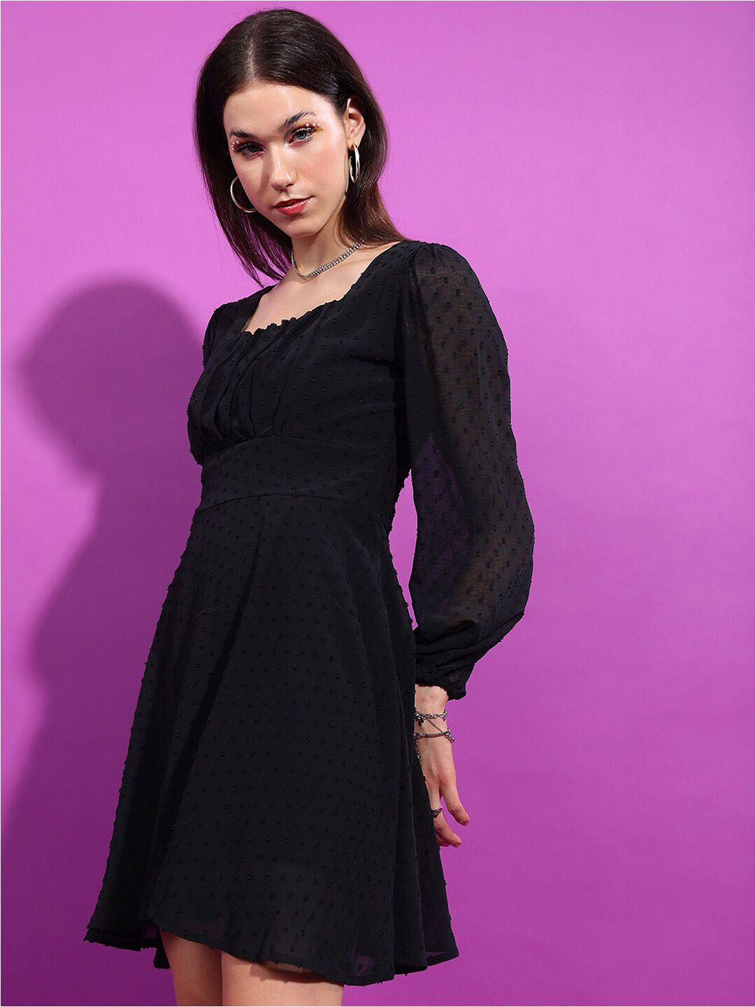 Tokyo Talkies Black Puff Sleeve Empire Dress