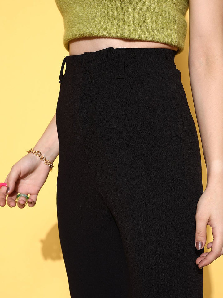 SASSAFRAS Women Black High-Rise Bootcut Trousers