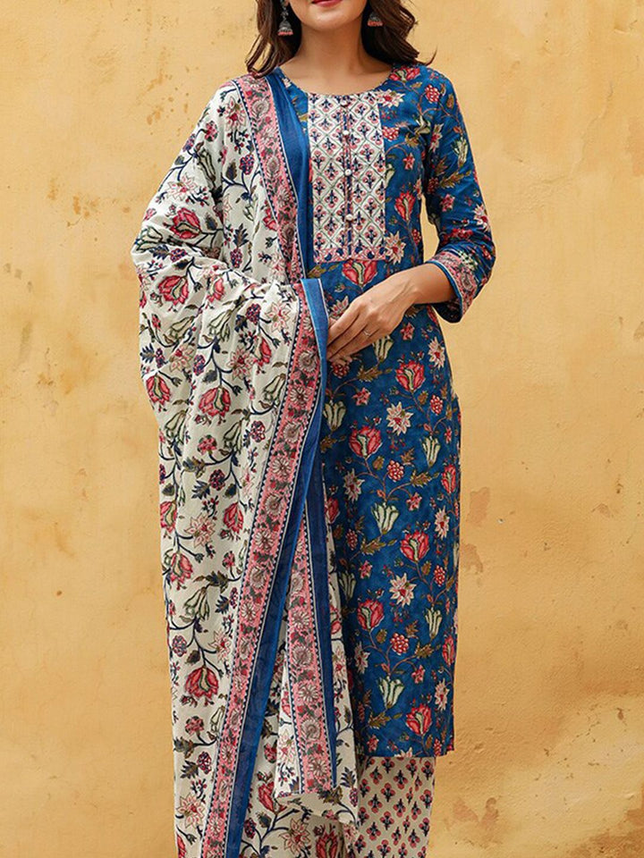 KALINI Floral Printed Gotta Patti Kurta & Trousers With Dupatta