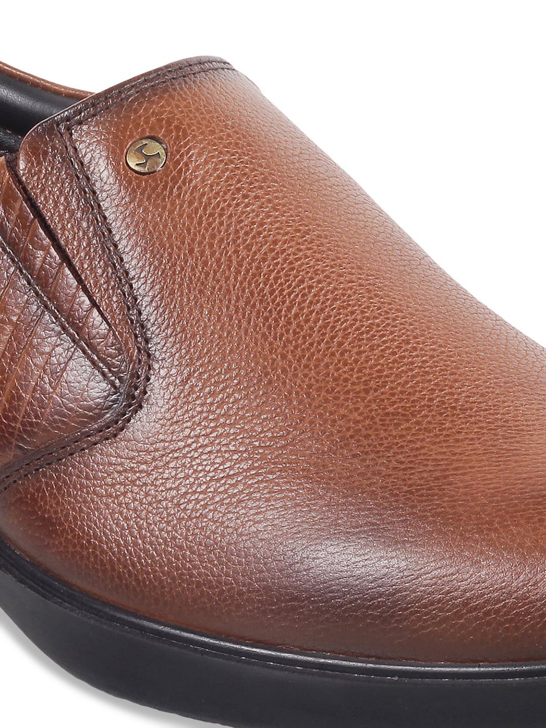 Mochi Men Tan Brown Textured Slip-On Shoes
