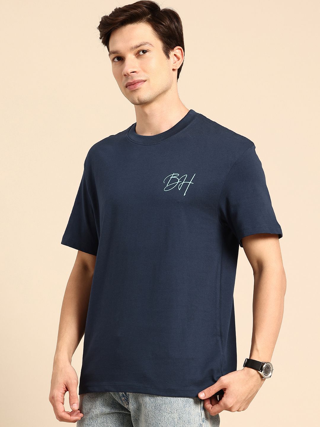 Being Human Brand Logo Printed Drop-Shoulder Sleeves Pure Cotton Easy Fit T-shirt