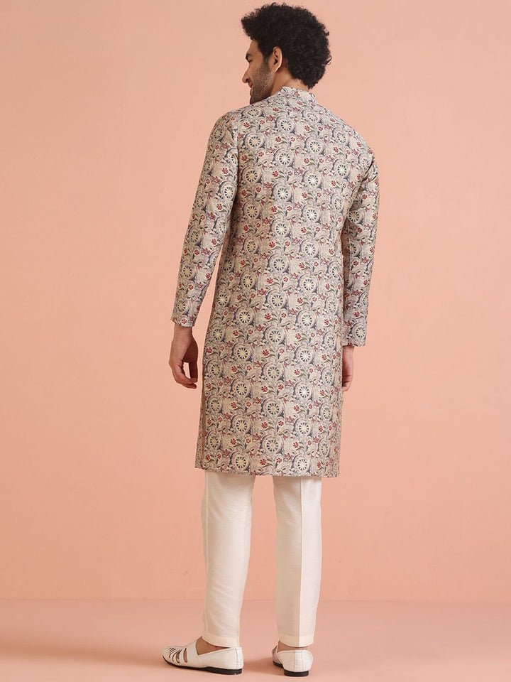 KISAH Mandarin Collar Ethnic Motifs Printed Regular Straight Kurta