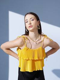STREET 9 Yellow Shoulder Straps Accordion Pleats Tiered Top