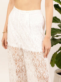 STREET 9 Women Self Design Relaxed Straight Fit High-Rise Lace Trousers
