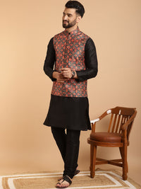 SOJANYA Kurta Lelaki Hitam & Biru Laut dengan Jaket Churidar & Nehru Bercetak