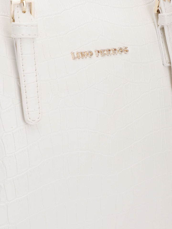 Lino Perros White Croc Textured Structured Shoulder Bag