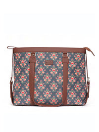 ZOUK Women Navy Blue & Brown Floral Laptop Structured Bag