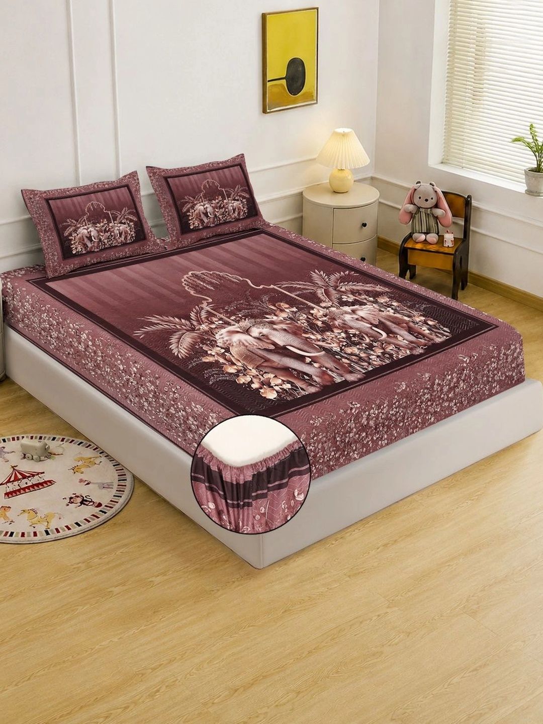 Myntra Elegant Homes Rust 400 TC King Bedsheet with 2 Pillow Covers