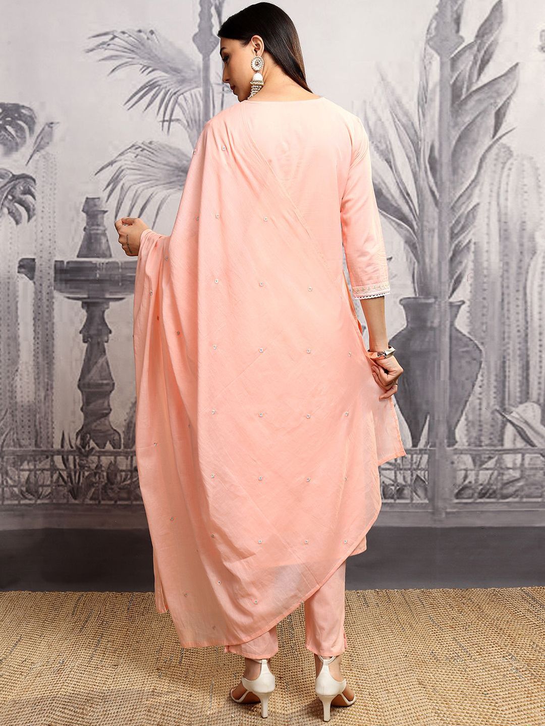 Vishudh Women Embroidered Thread Work Pure Cotton Kurta with Trousers & With Dupatta
