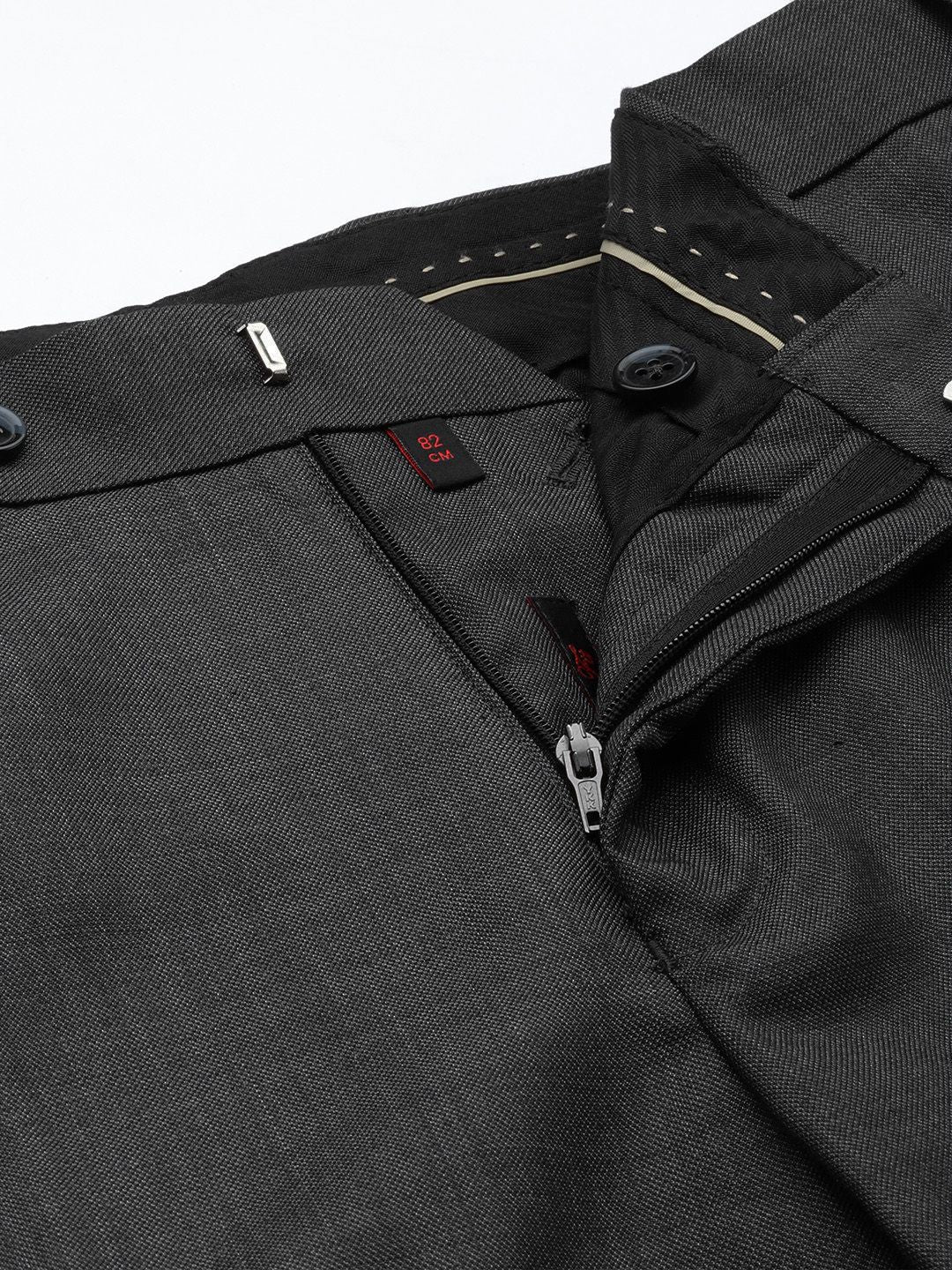 Raymond Men Charcoal Grey Textured Slim Fit Formal Trousers
