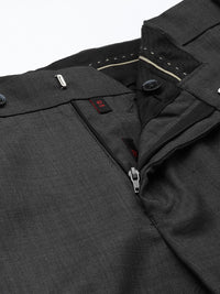 Raymond Men Charcoal Grey Textured Slim Fit Formal Trousers
