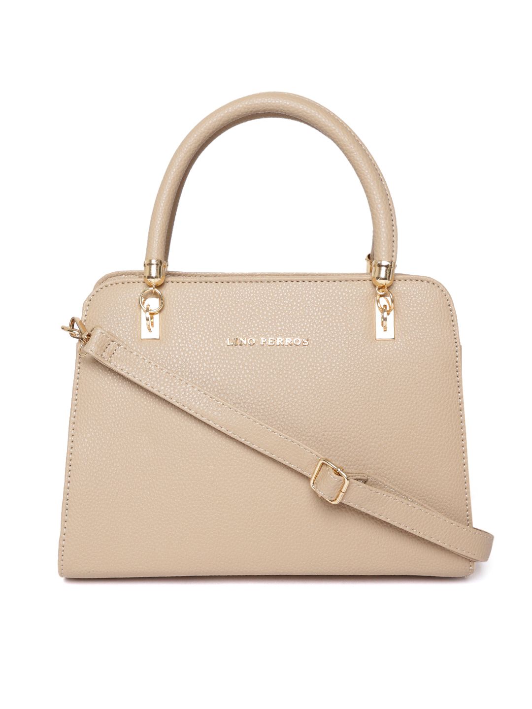 Lino Perros Beige Solid Handheld Bag with Sling Strap