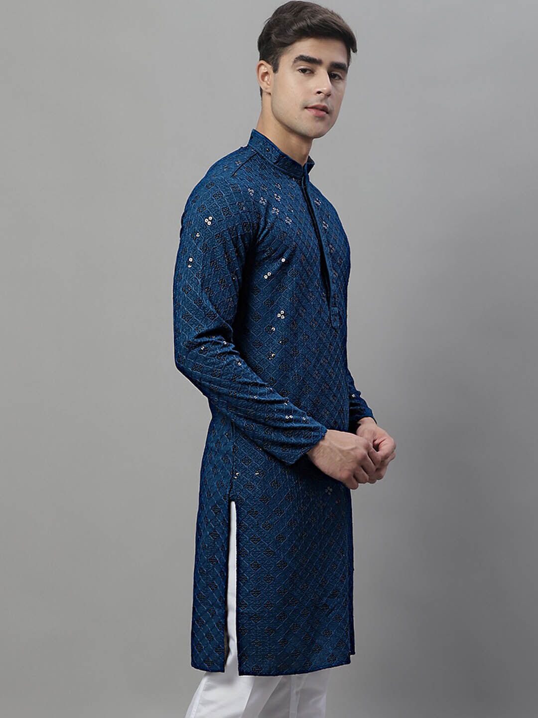 Jompers Mandarin Collar Ethnic Motifs Embroidered Chikankari Kurta