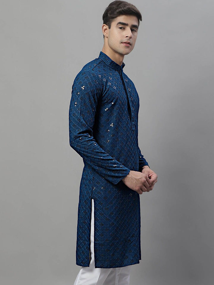 Jompers Mandarin Collar Ethnic Motifs Embroidered Chikankari Kurta