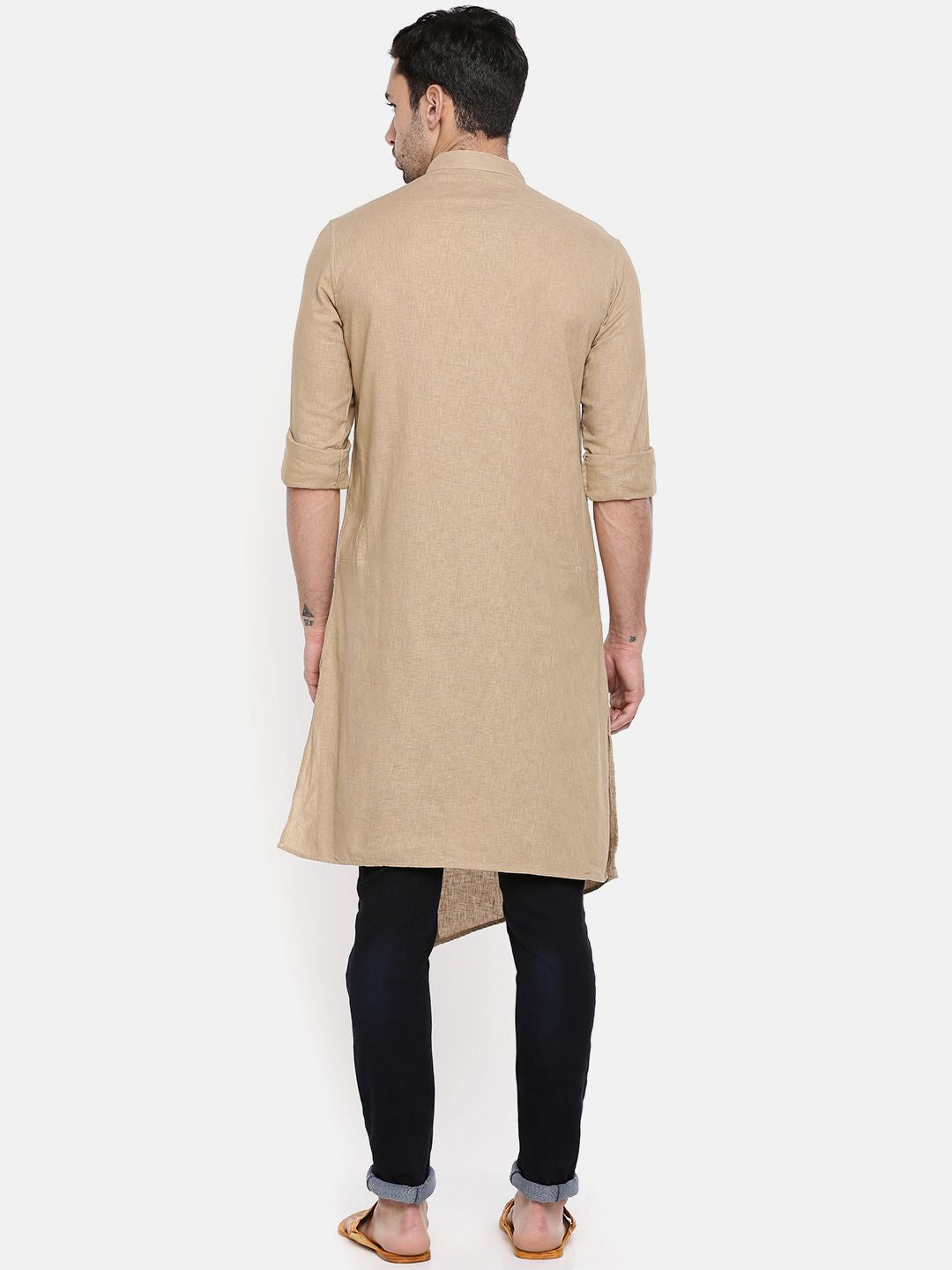 The Indian Garage Co Men Khaki Solid Straight Kurta