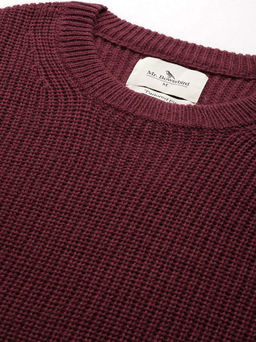 Mr Bowerbird Men Maroon Tailored Fit Solid Pullover