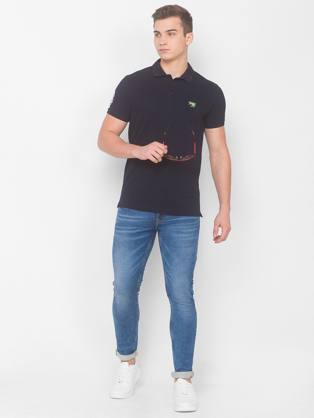 SPYKAR Men Navy Blue Polo Collar Slim Fit T-shirt