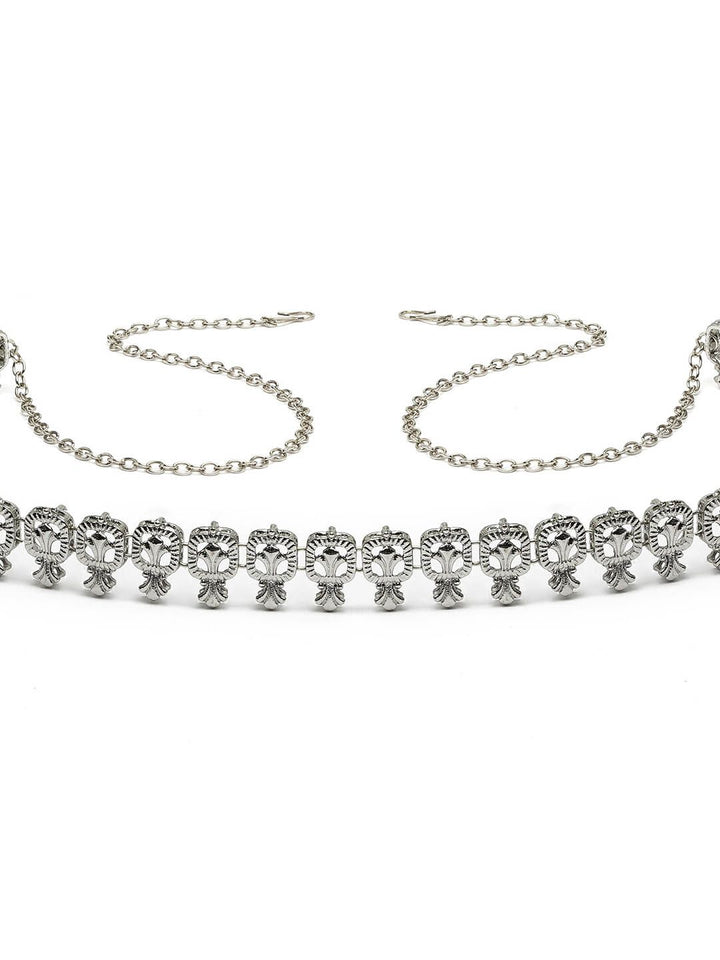 KARATCART Silver-Plated Pearl-Beaded Oxidised Kamarbandh
