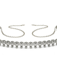 KARATCART Silver-Plated Pearl-Beaded Oxidised Kamarbandh