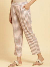 W Women Striped Straight Fit Mid Rise Plain Parallel Trousers
