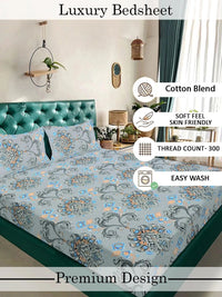 Myntra Elegant Homes Grey Floral 300 TC King Bedsheet with 2 Pillow Covers