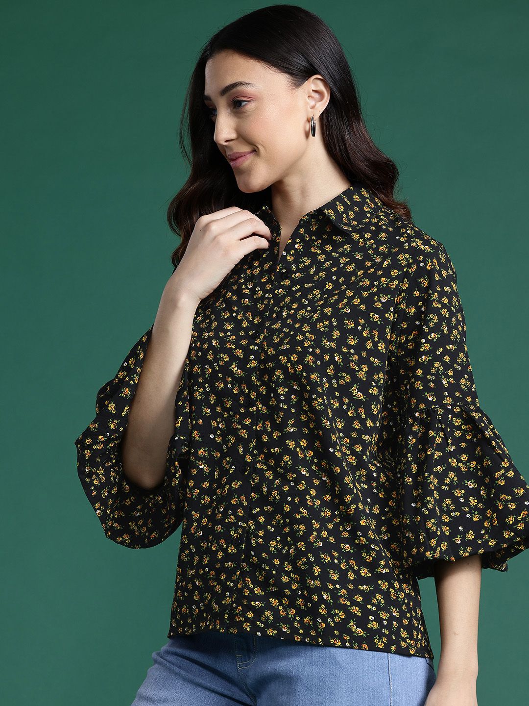 DressBerry Opaque Printed Bell Sleeves Casual Shirt