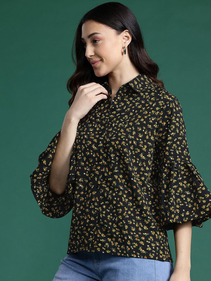 DressBerry Opaque Printed Bell Sleeves Casual Shirt