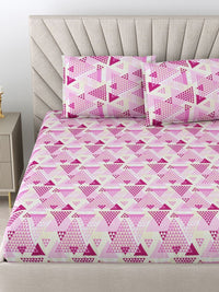 BOMBAY DYEING Epigram Pink Printed Pure Cotton 120 TC Queen Bedsheet Set 2.24 m X 2.54 m