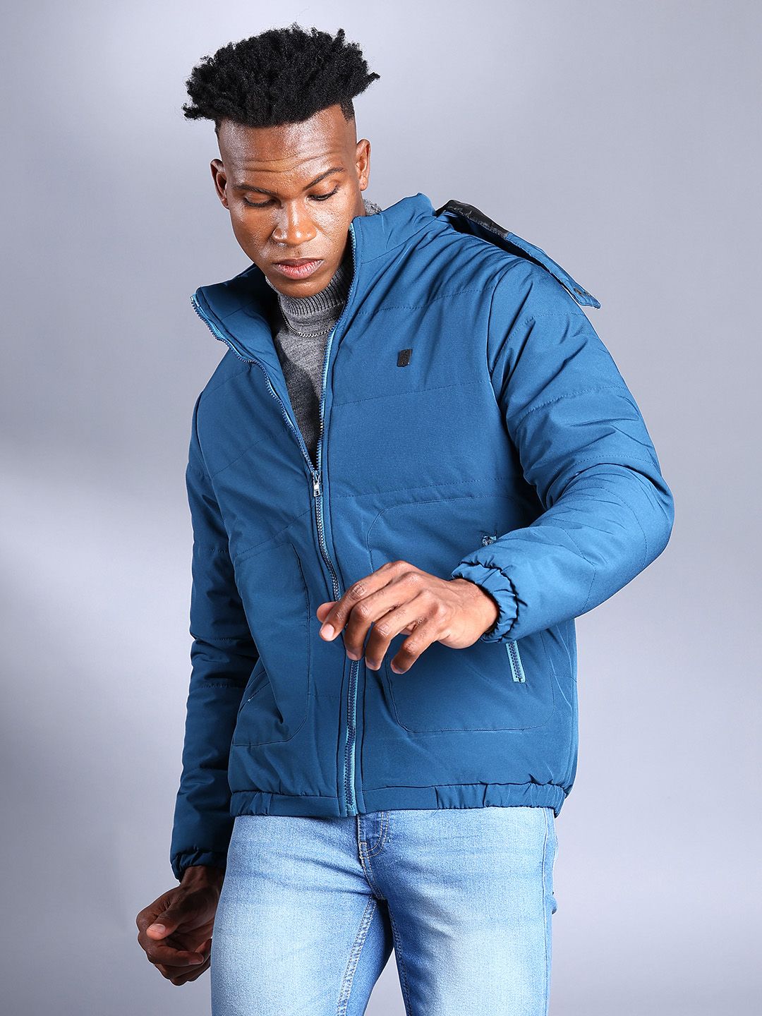 The Indian Garage Co Men Zip-Front Bomber Jacket with Detachable Hood