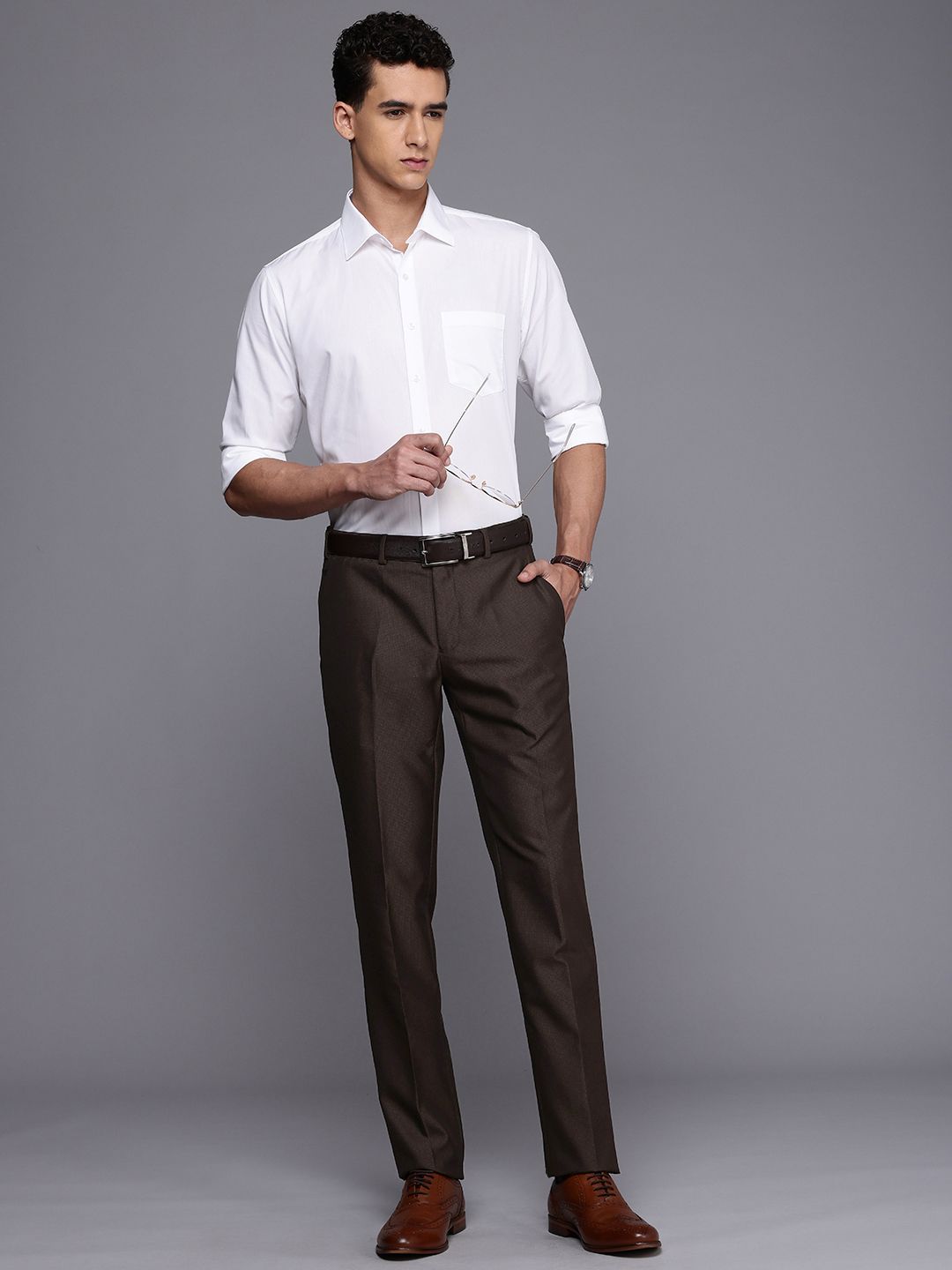 Raymond Men Textured Slim Fit Formal Trousers