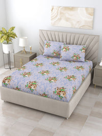 BOMBAY DYEING Dream Lover Purple Floral Cotton 104 TC Queen Bedsheet Set 2.54 x 2.24m