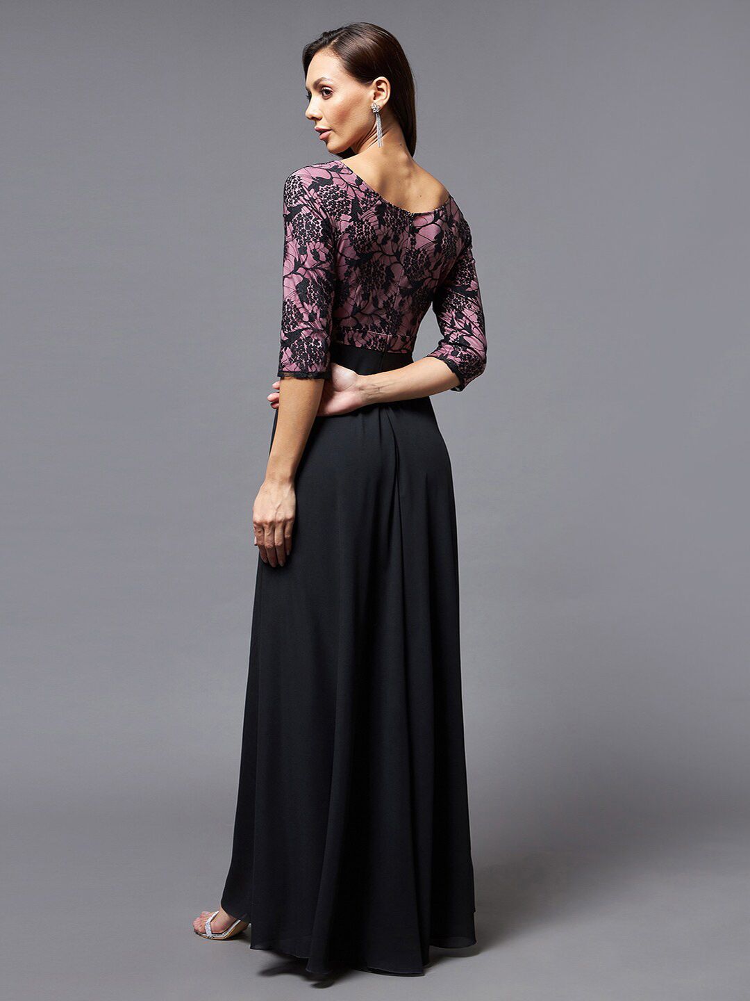 Miss Chase Black & Lavender Floral Maxi Dress