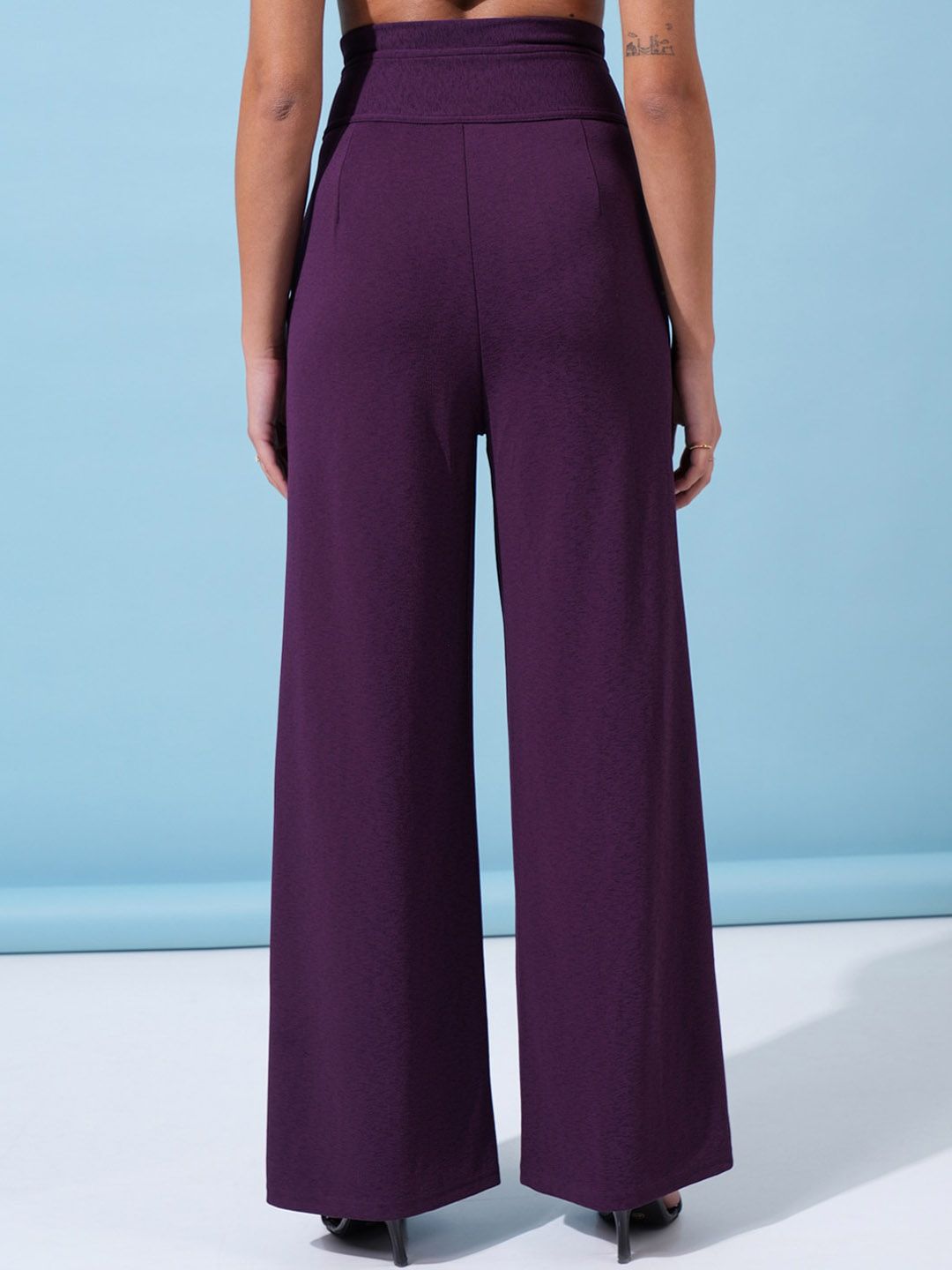 Tokyo Talkies Women Purple Flared High-Rise Parallel Trouser