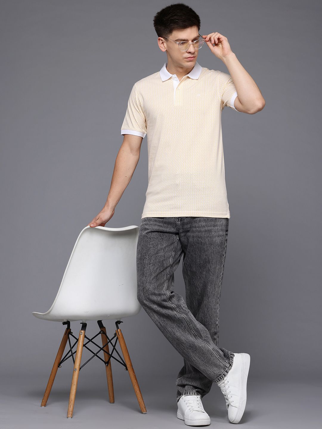 Raymond Geometric Print Polo Collar Pure Cotton Modern Fit T-shirt