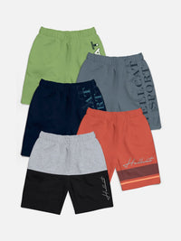 HELLCAT Boys Pack Of 5 Typography Printed Cotton Mid-Rise Shorts