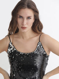 RAREISM Sequin Embellished Shoulder Straps Sheath Dress