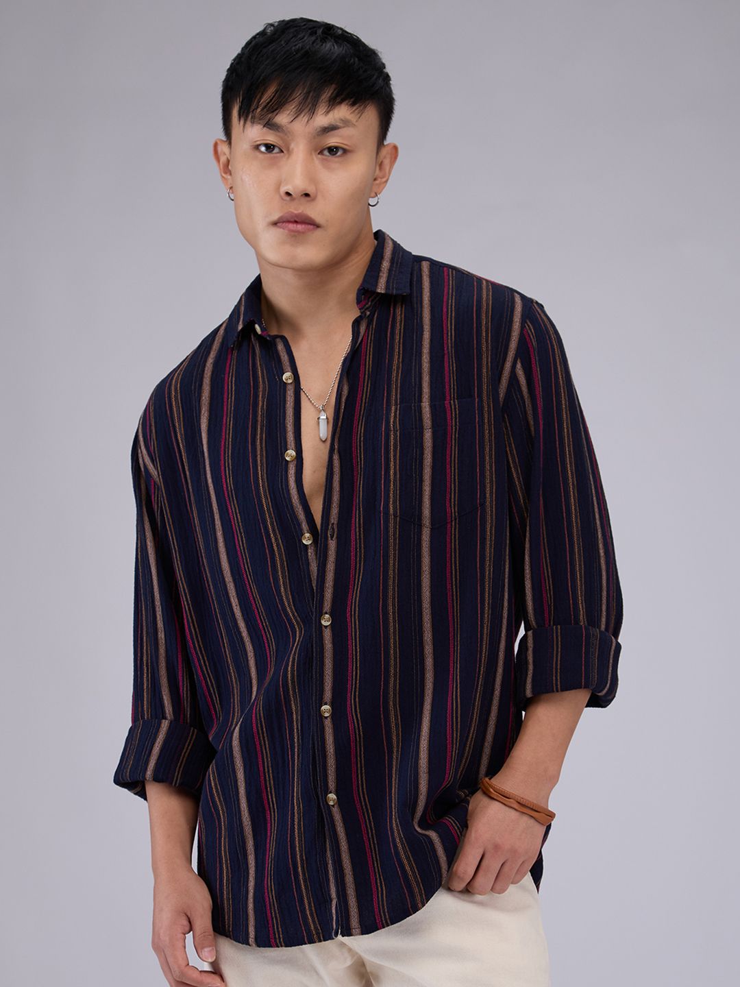 VASTRADO Men Classic Slim Fit Opaque Striped Casual Shirt