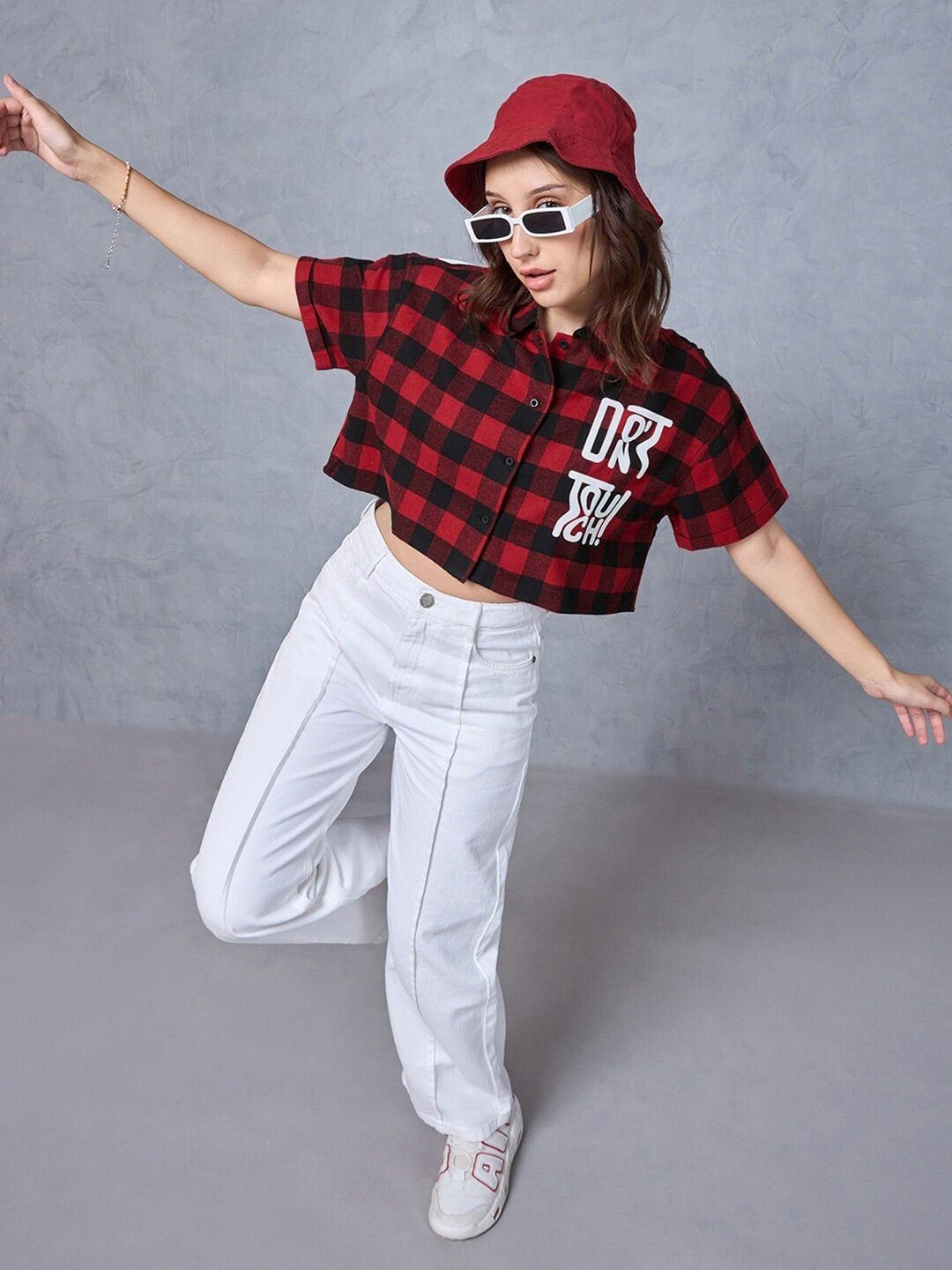 Bewakoof Mickey Mouse Buffalo Checked Crop Casual Shirt