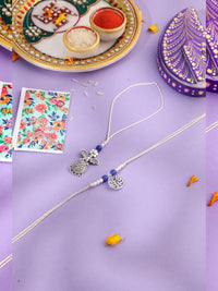 NVR Set of 2 Silver Toned Pearls & Beads Bhaiya Bhabhi Rakhi with Roli Chawal Chandan