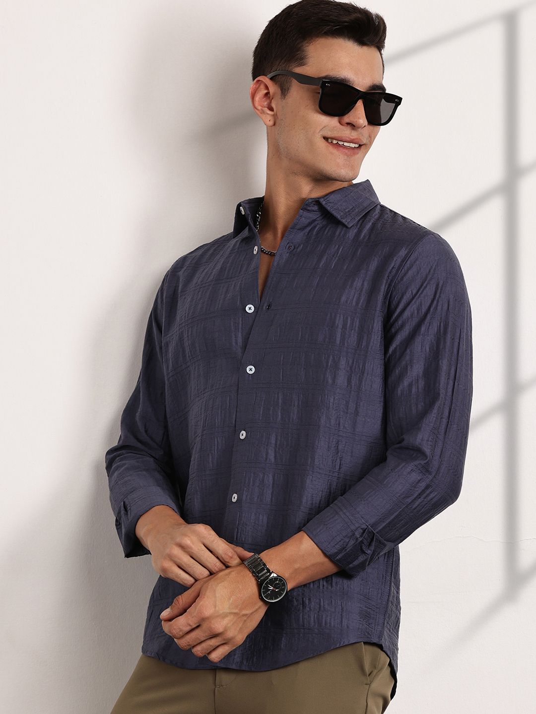 Thomas Scott Men Classic Slim Fit Opaque Casual Shirt