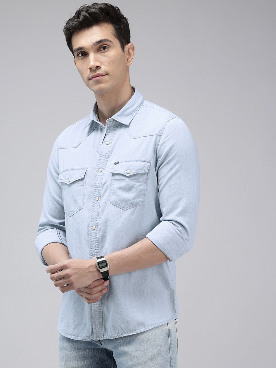 SPYKAR Slim Fit Opaque Chambray Pure Cotton Casual Shirt