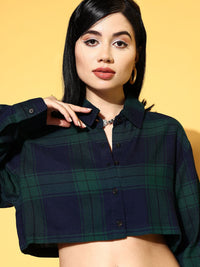 SASSAFRAS Women Navy Blue Checked Shirt with Skirt